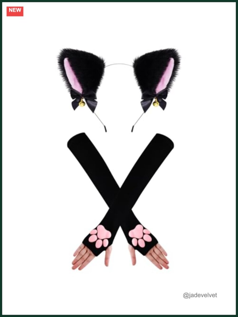 Cat Cosplay Costume Set 3D Paw Pad Mittens & Faux Fur Ear Headband